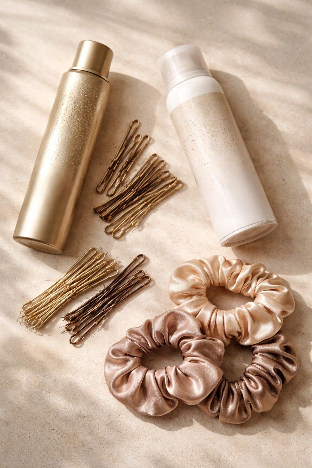 Tools and accessories for bohemian braids laid out on a neutral surface