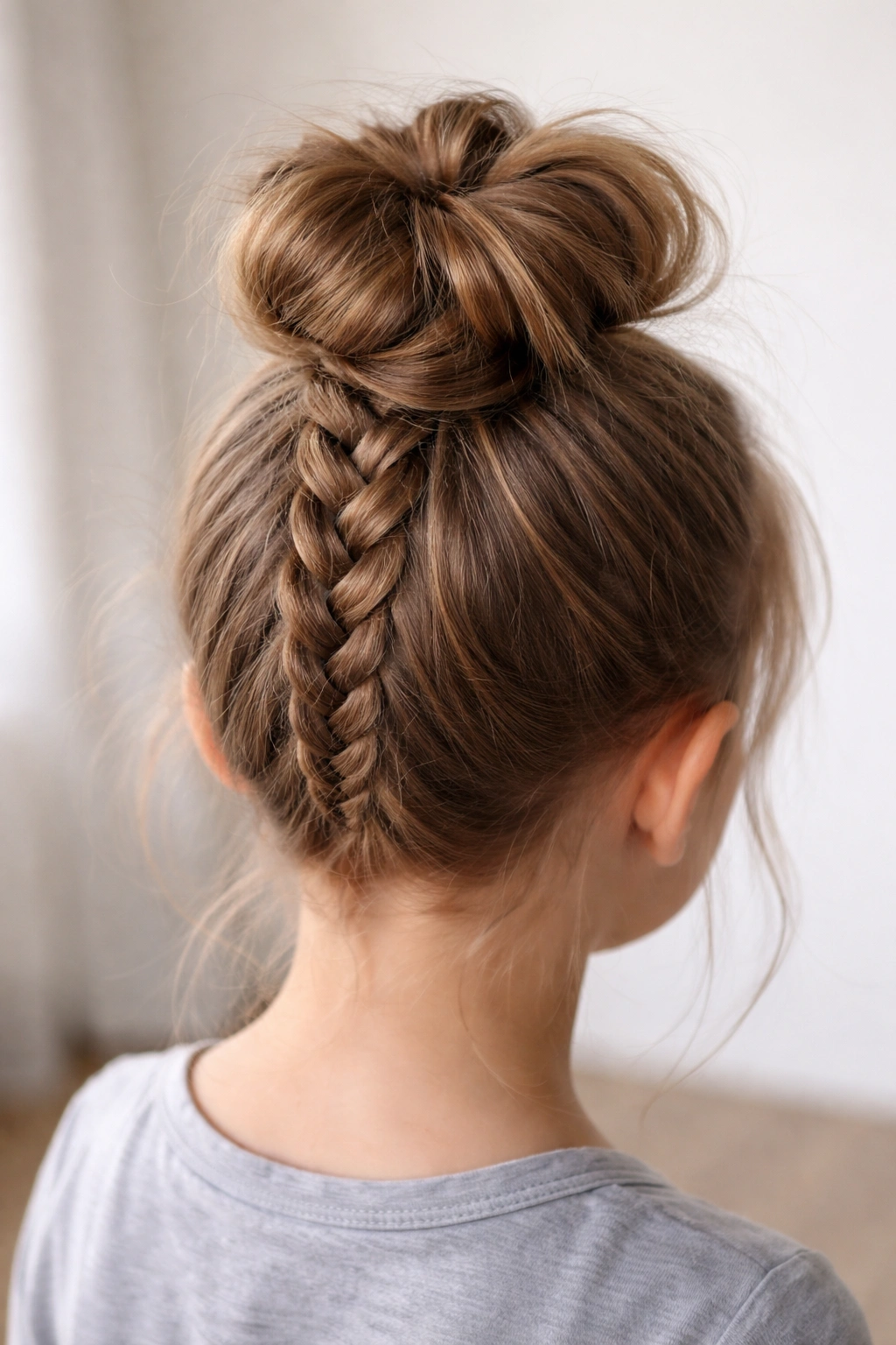 Braided base bun with nape-to-crown braid