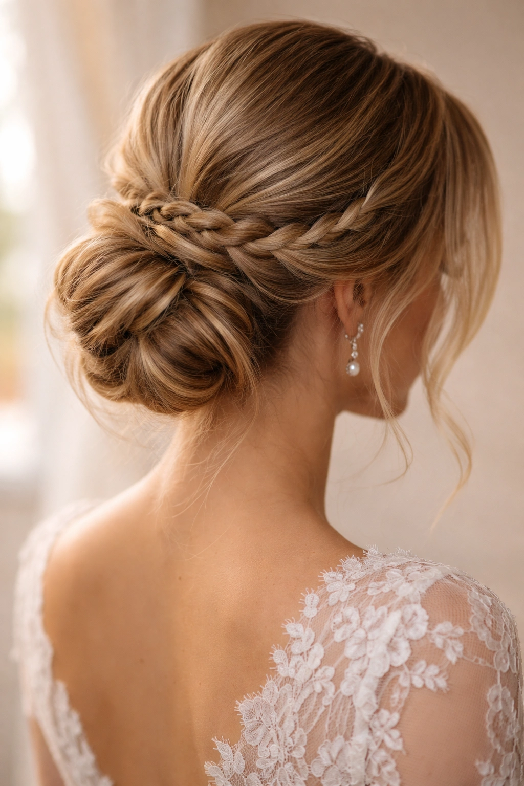 Textured low bun with braided details