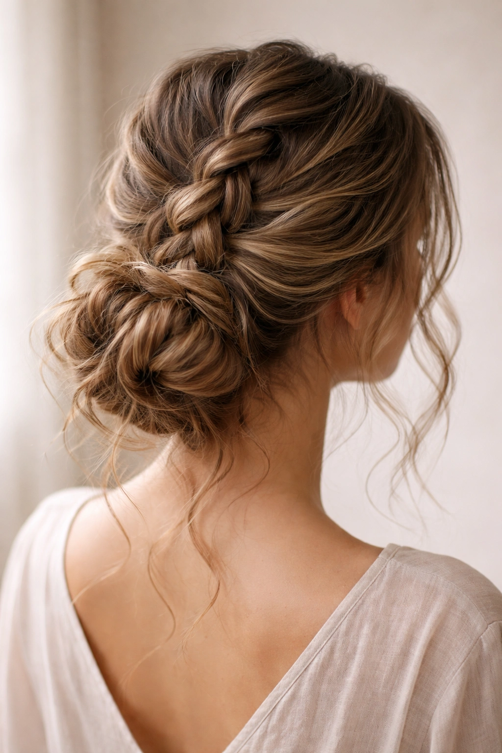 Braided bun with textured waves