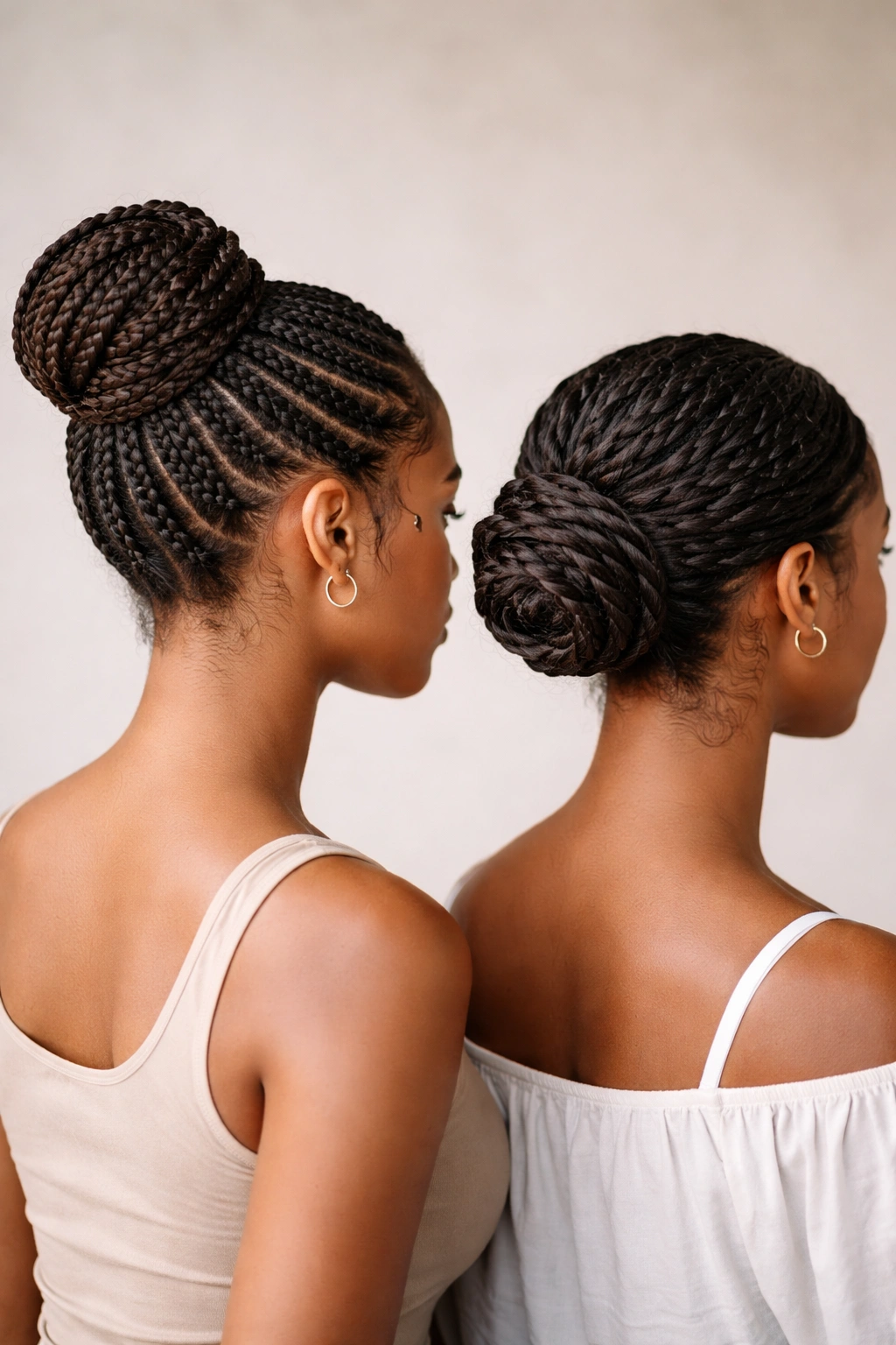 Close-up of a braided twist bun, compact and protective