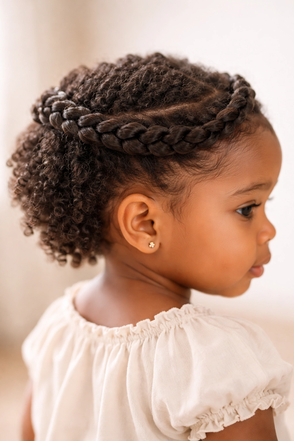 Baby head with a braided crown around the hairline