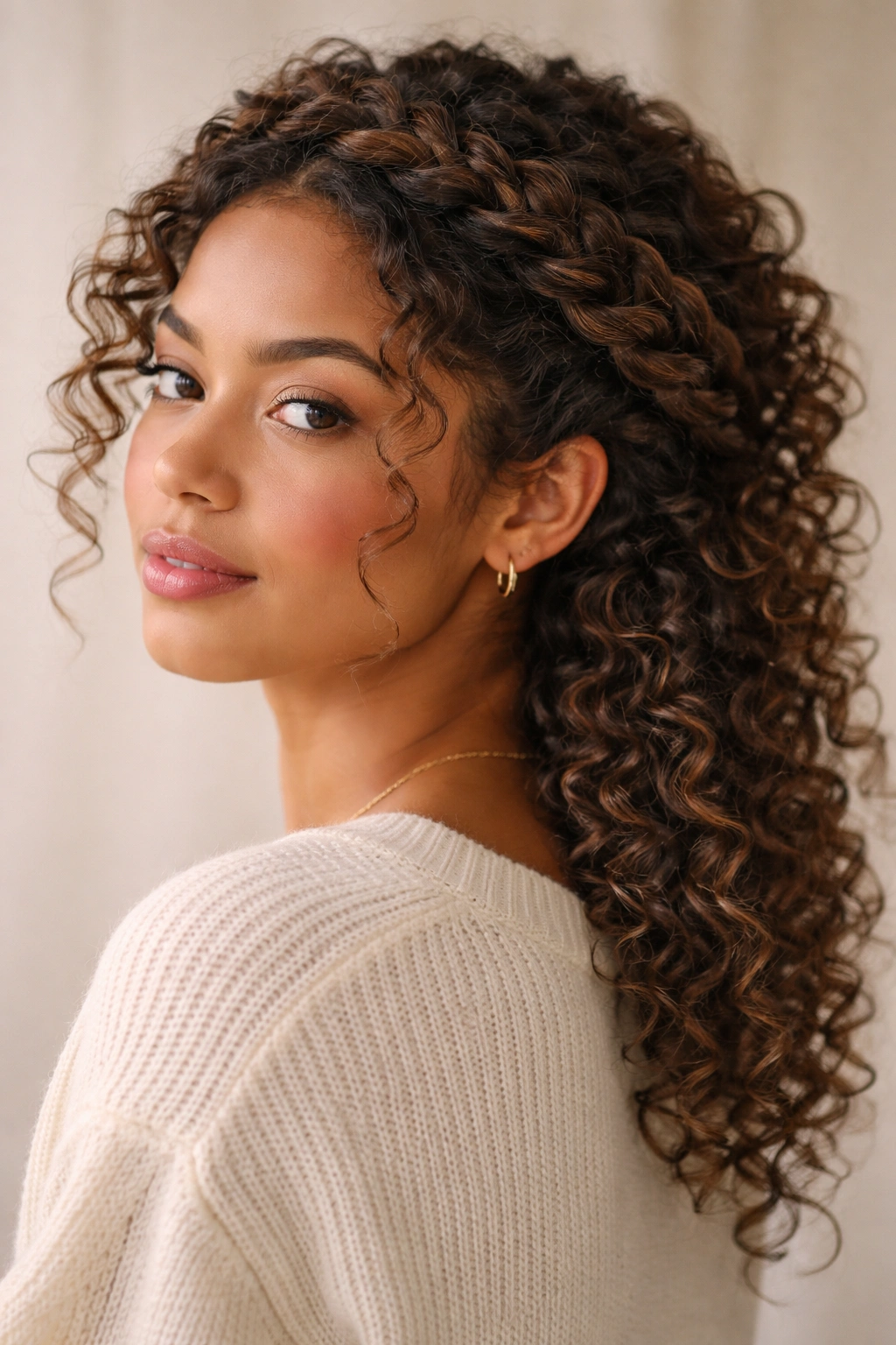 Loose braided crown with curls peeking through