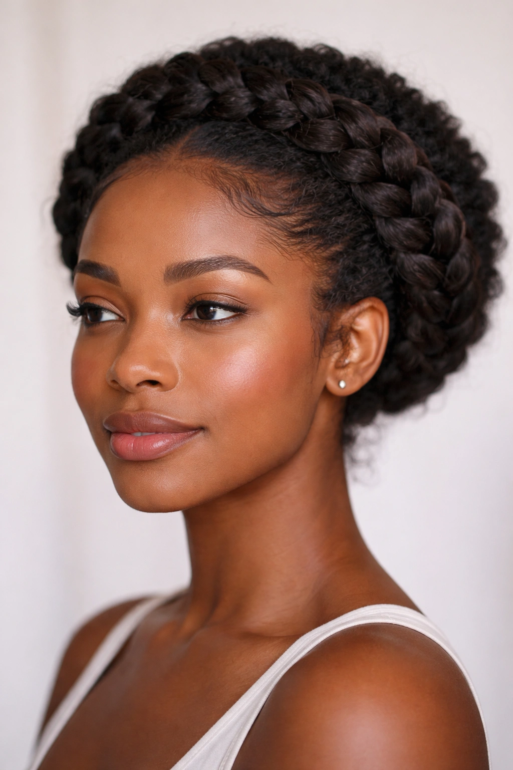 Braided crown halo around head with 4b hair