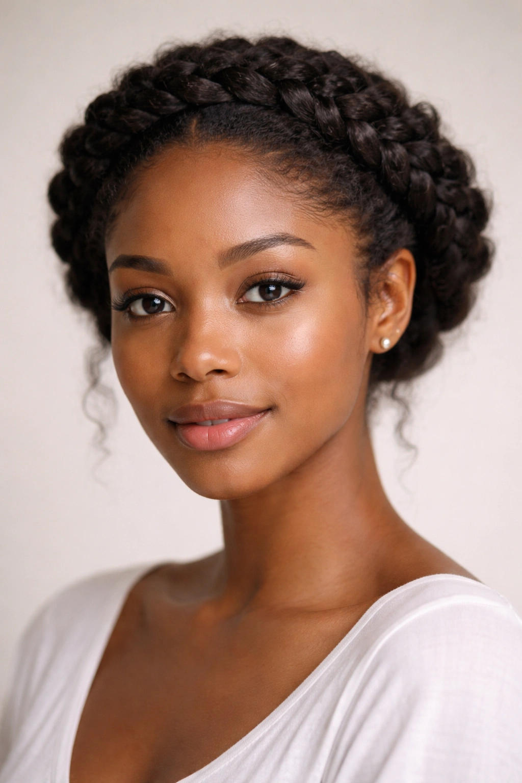 Halo braid around head forming a crown on natural hair