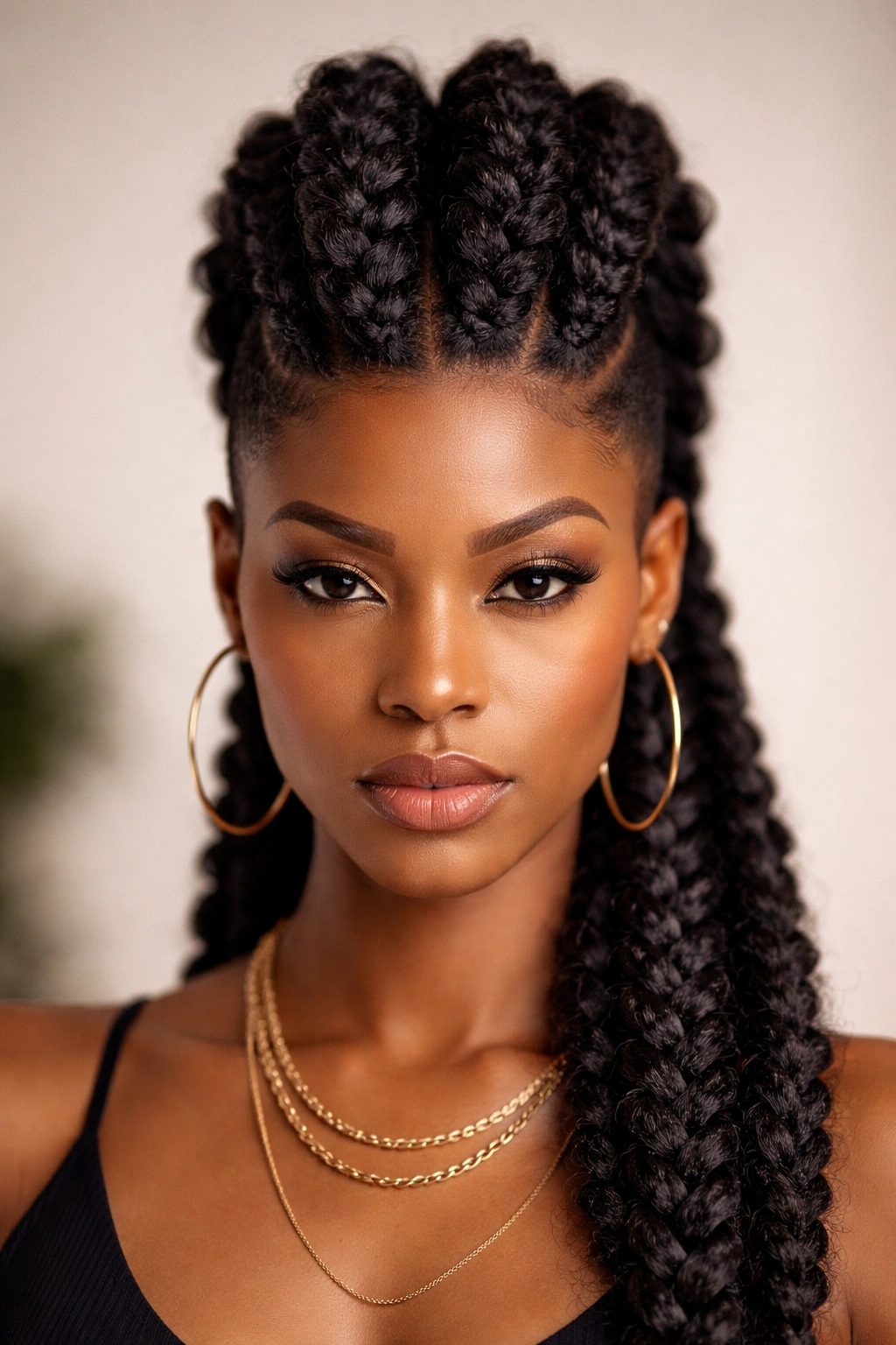 Braided crown Mohawk with thick central braids on the crown