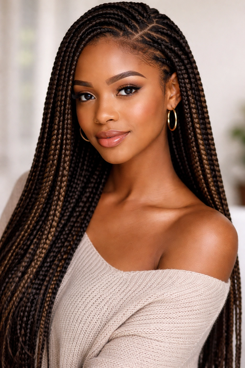 Braided extensions blending with natural hair for a seamless look