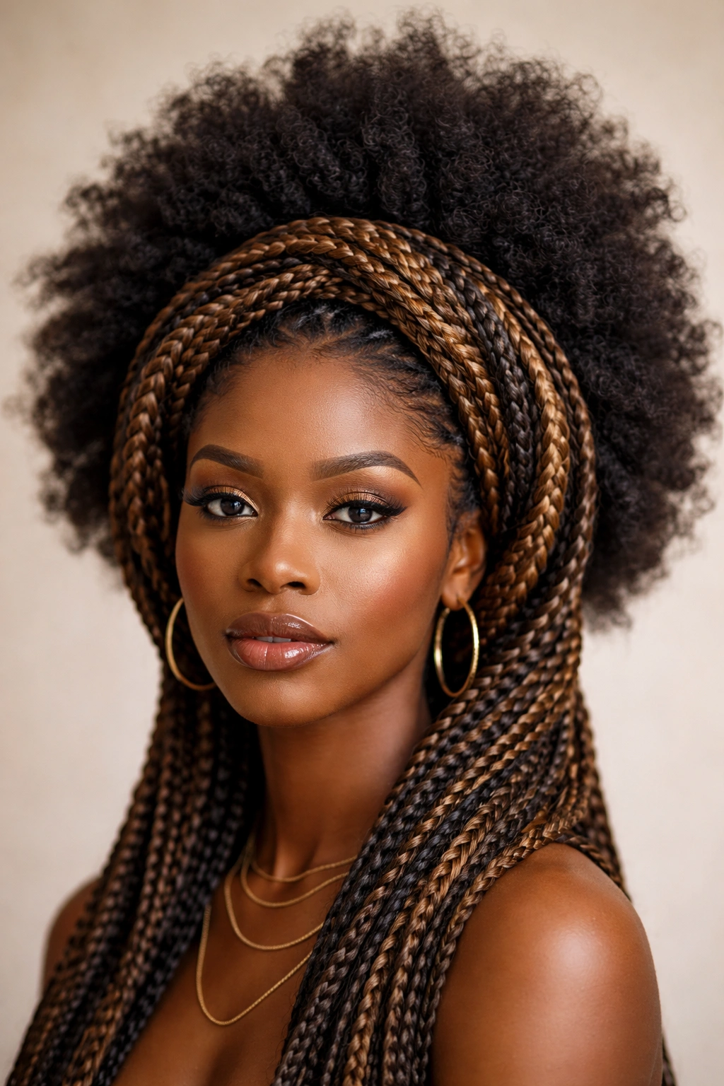 Headwrap braided frame exposing a full afro at the center