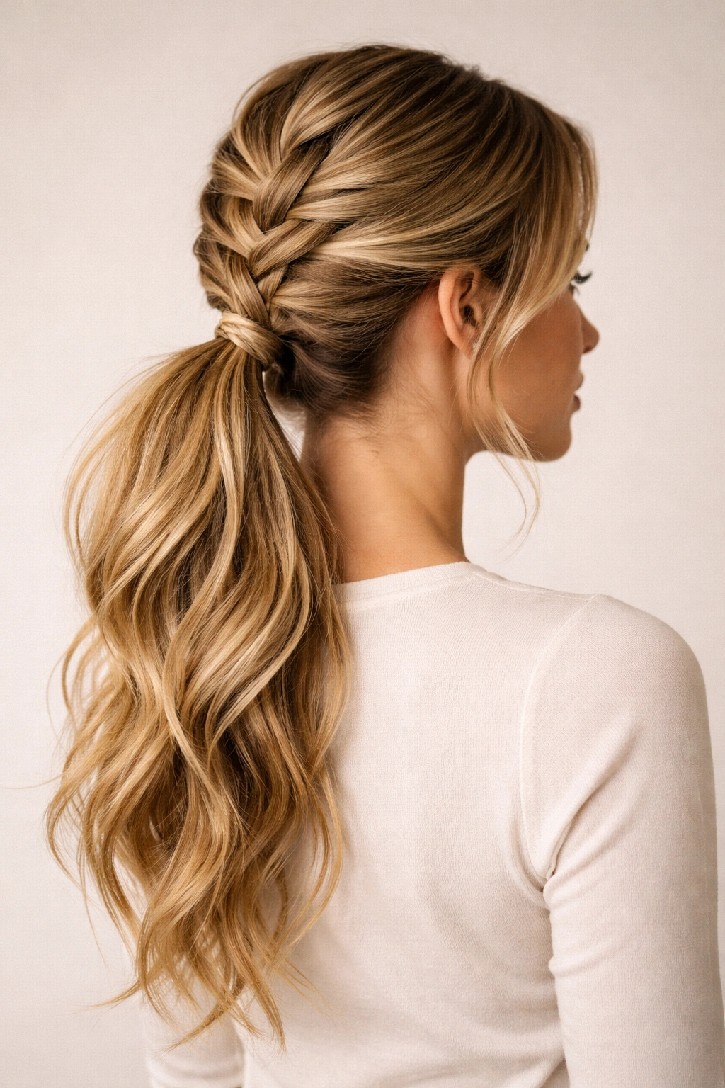 Dutch braided ponytail with loose ends