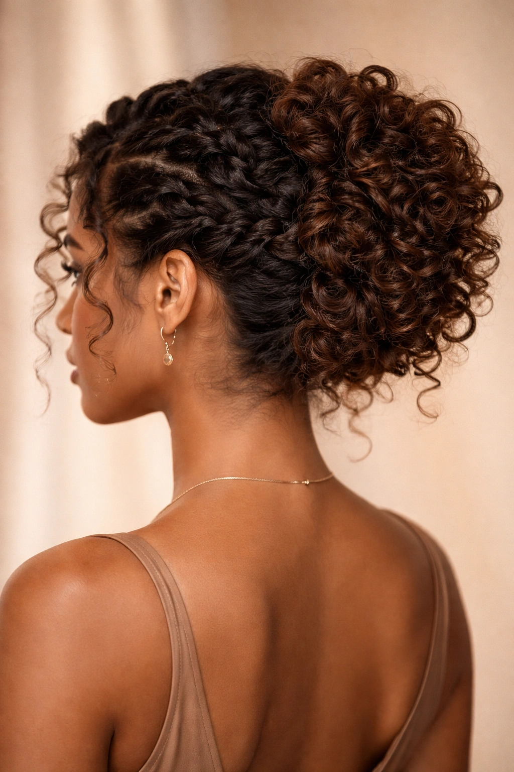 Elegant braided updo on curly hair