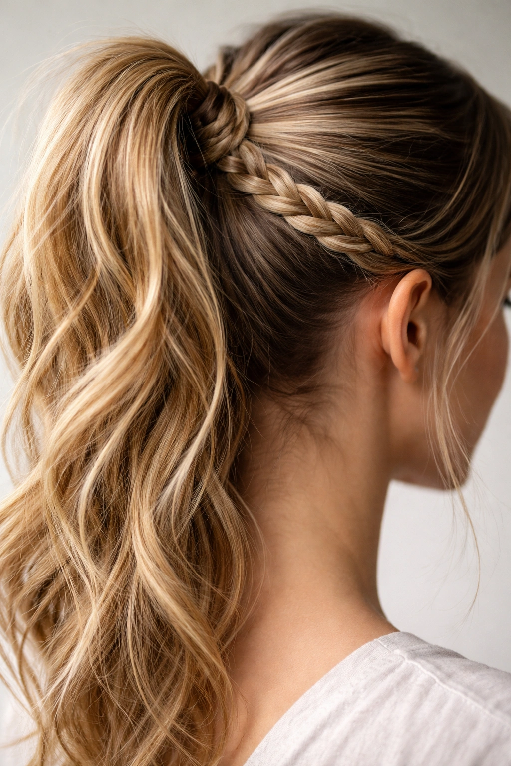 Ponytail with braided wrap around the base