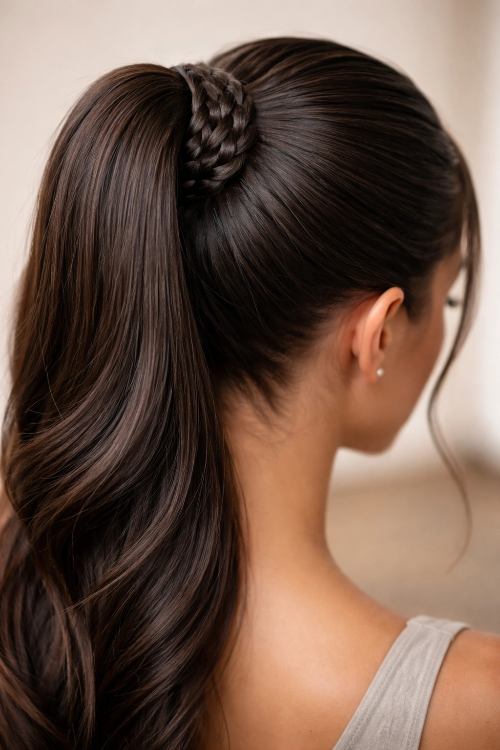 Ponytail with a braid wrapped around the base