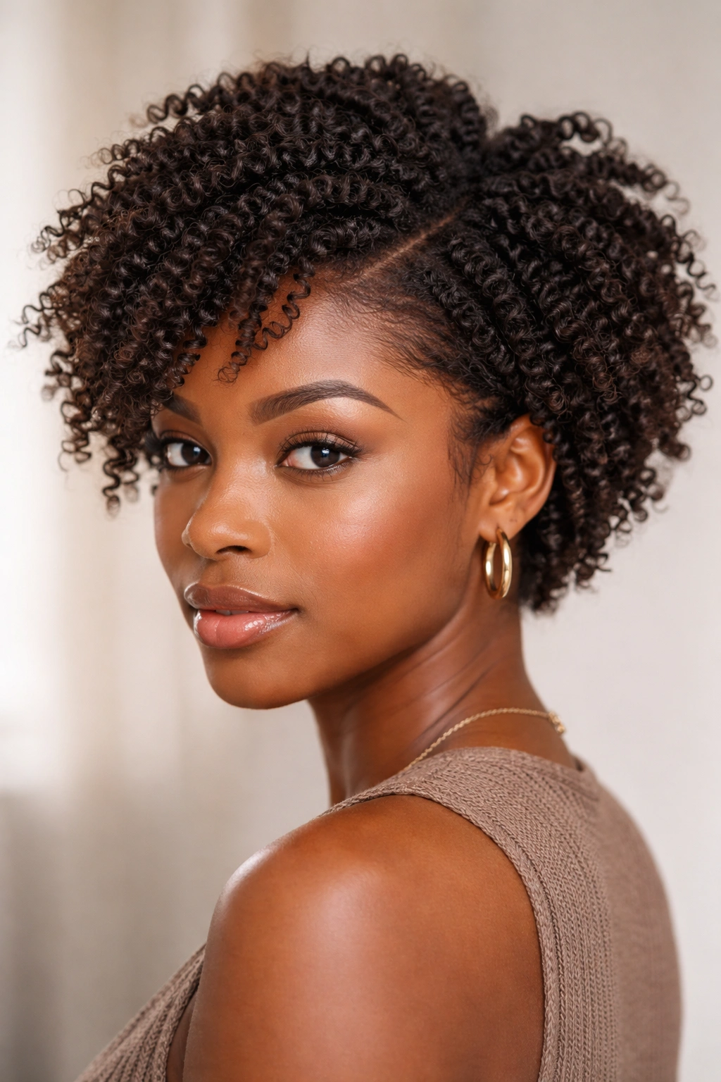 Short 4C hair with crimped texture from a braidout