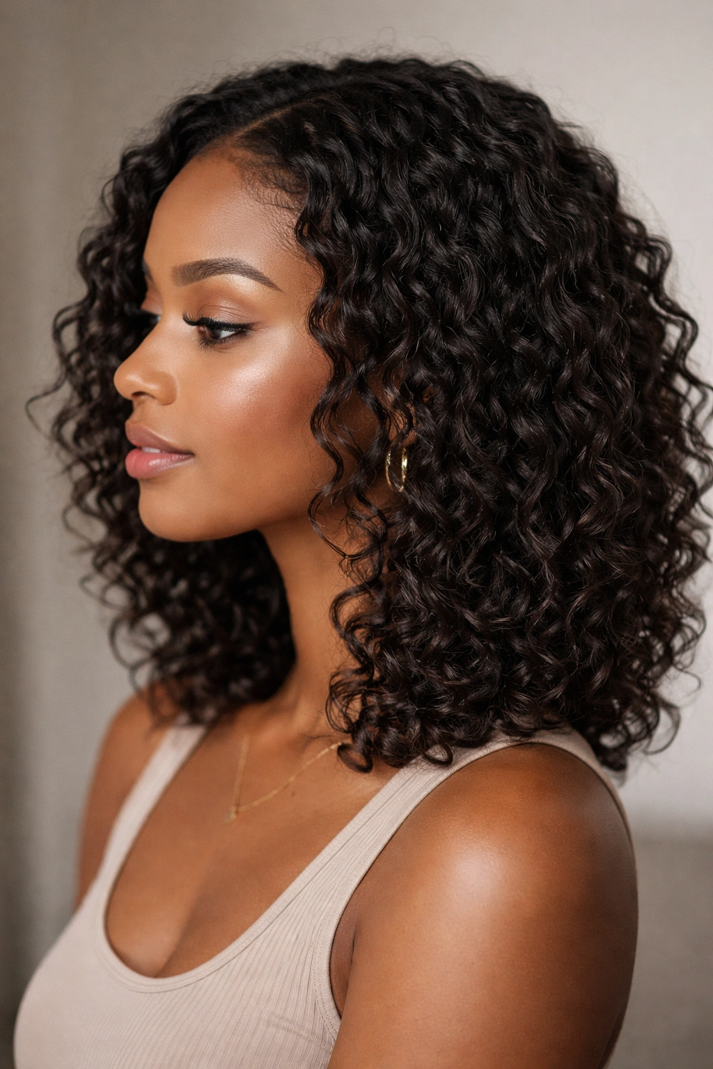 Medium-length afro hair with soft waves from braidout