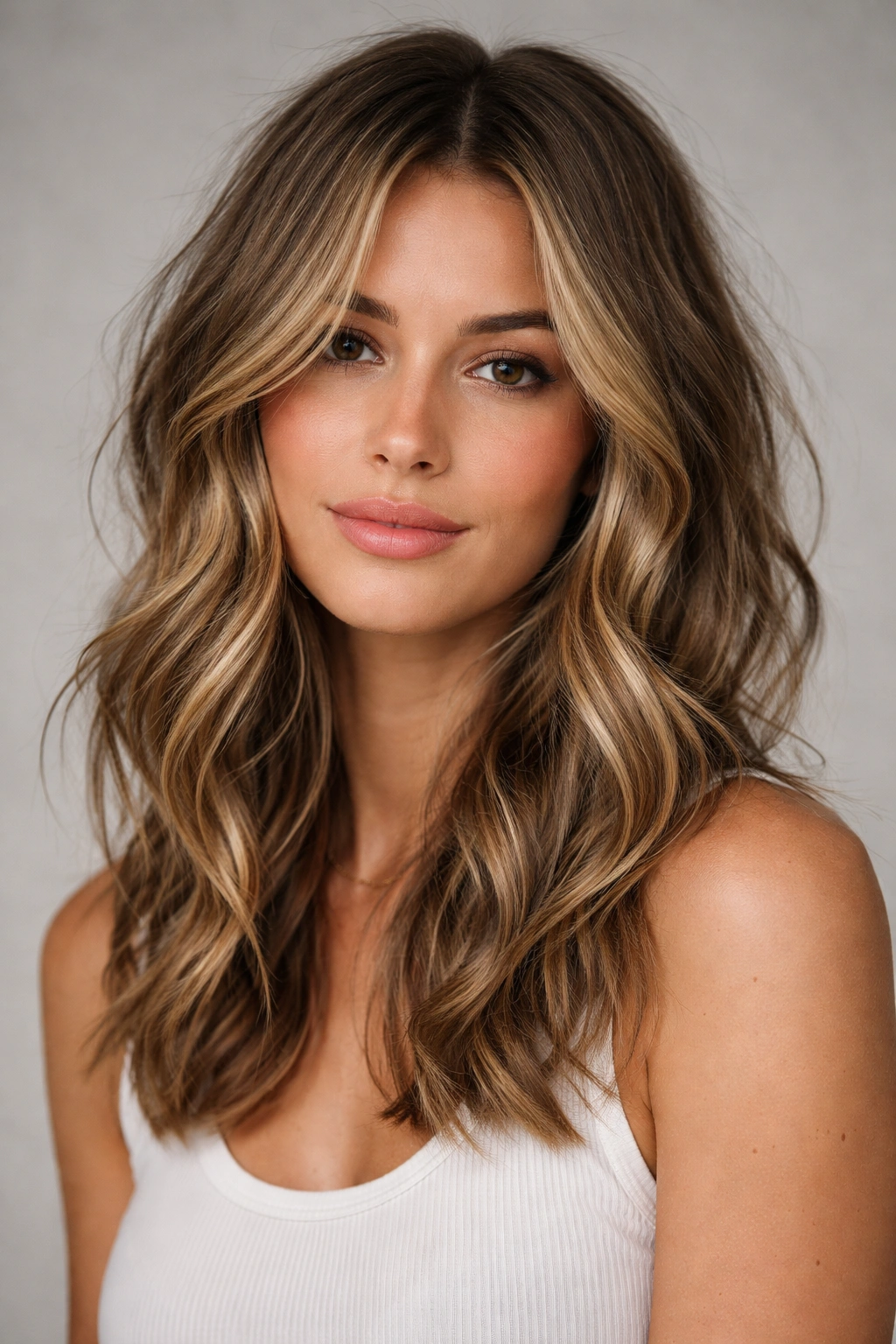 Bronde medium-length waves with subtle layers and shine