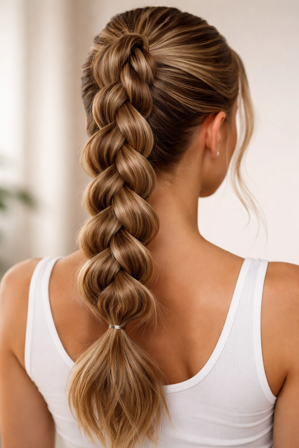 Bubble sections along a French braid ponytail