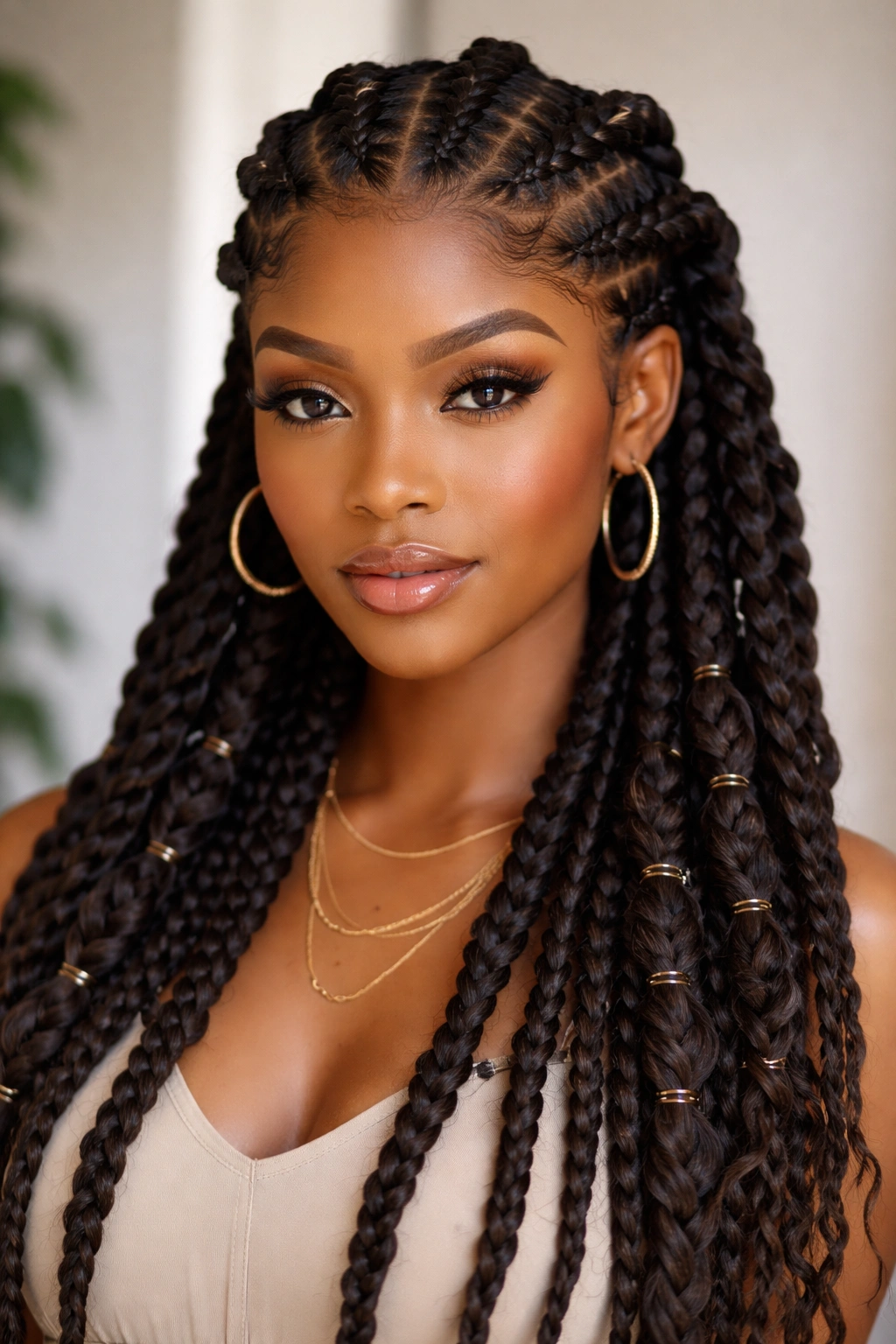 Bubble cornrows with twists showing raised bubble sections