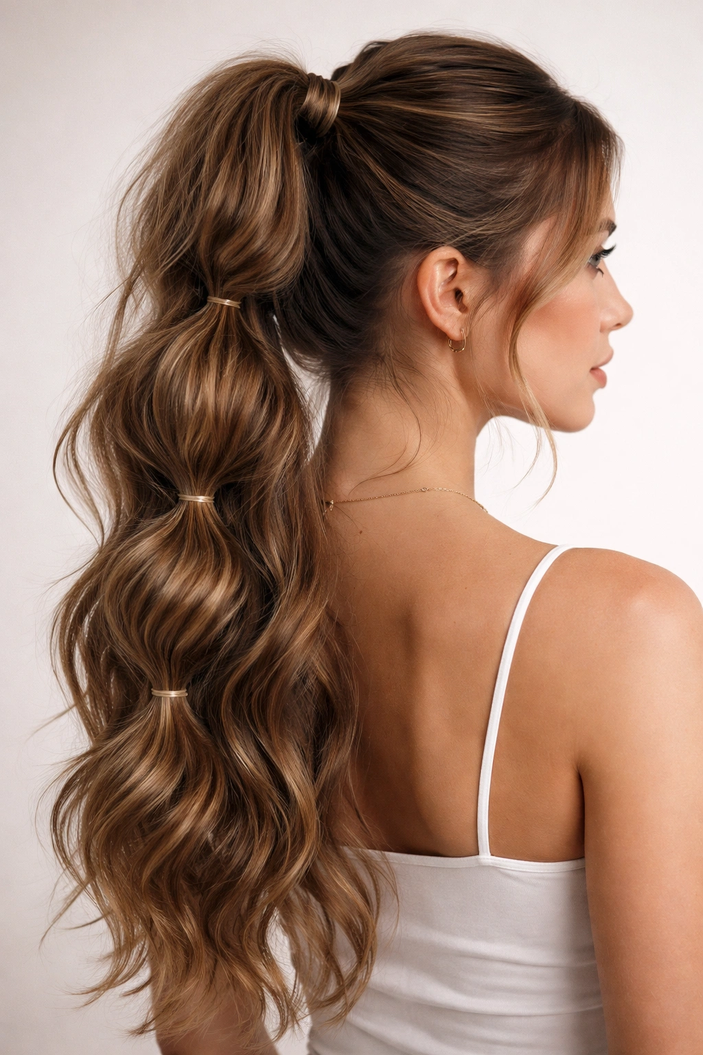 Bubble pony with curved sections formed by elastics and teased segments