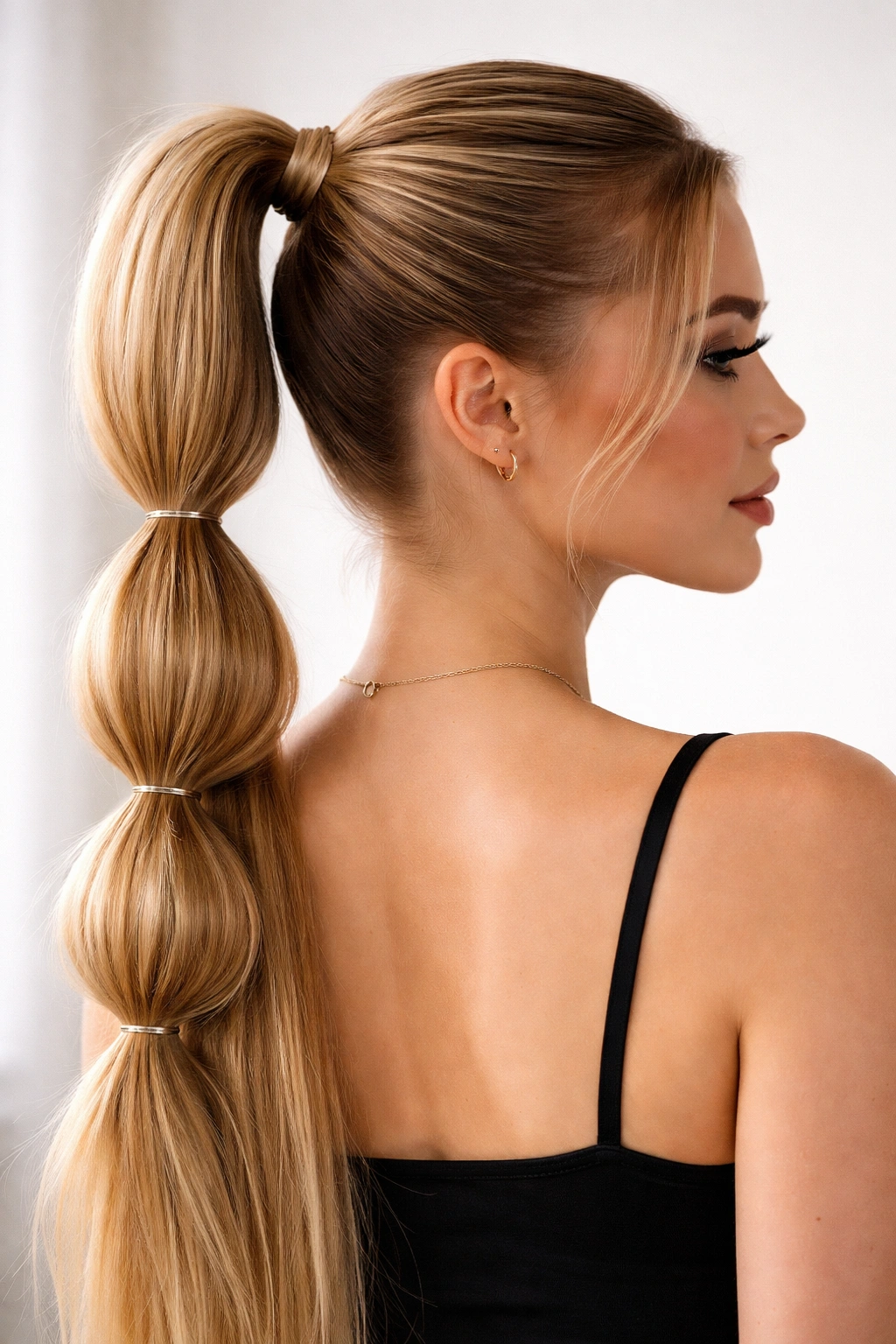 Ponytail with clearly defined bubbles created by elastics