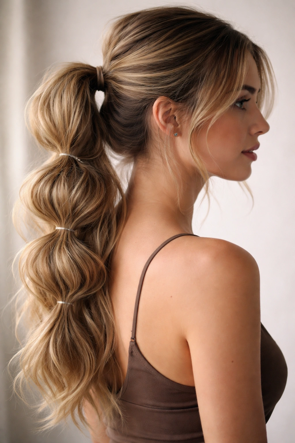 Ponytail with multiple elastic bubbles along its length