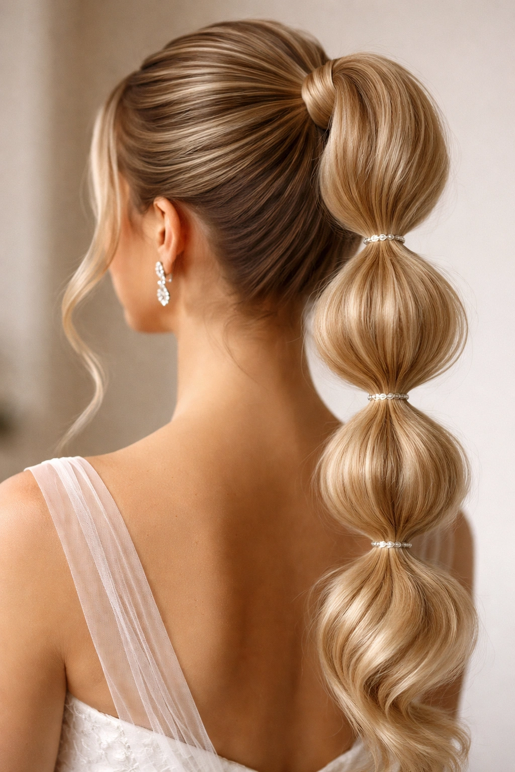 Back view of a bubble ponytail with segmented bubbles along the length