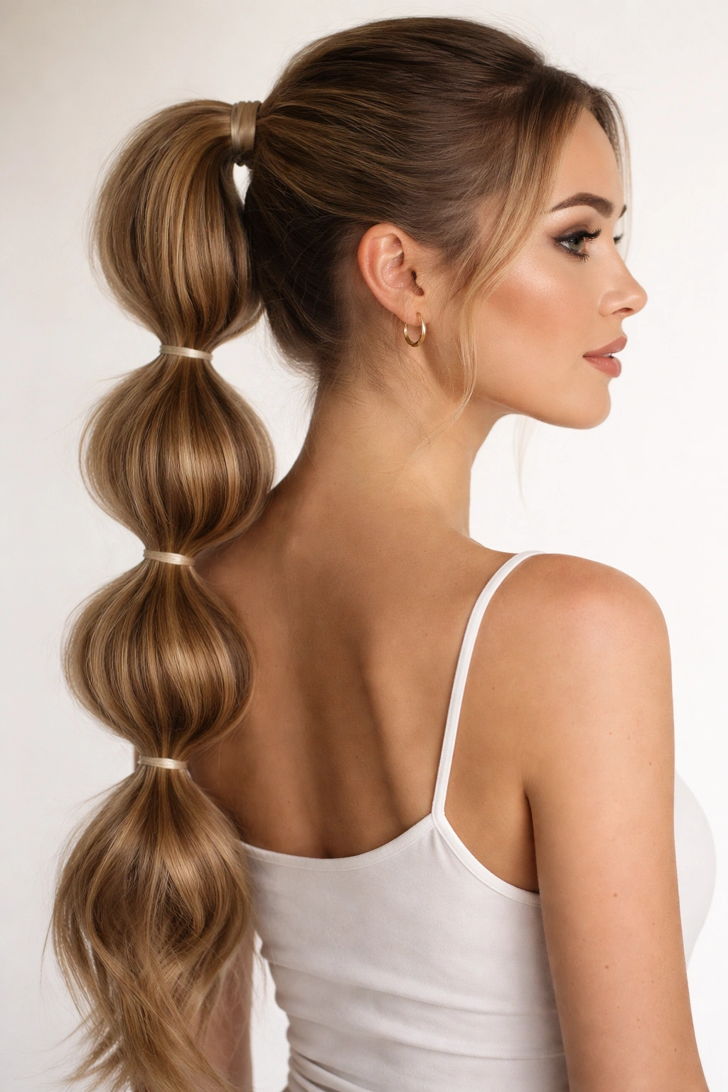 Ponytail with multiple elastic bubbles along its length
