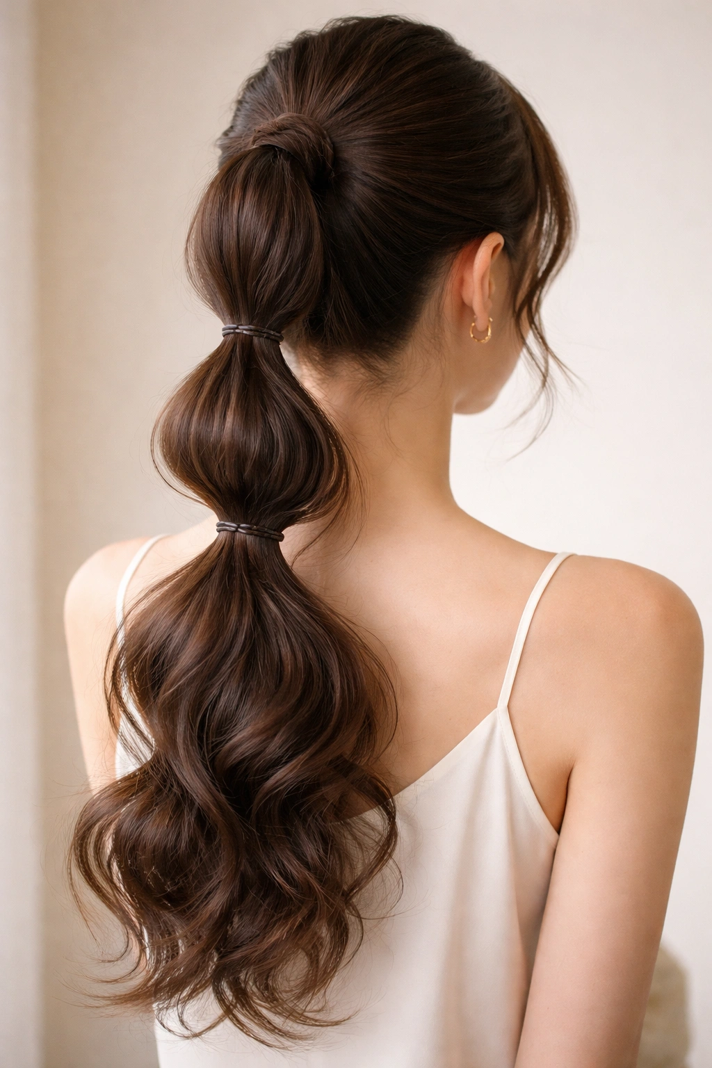 Gradient texture bubble ponytail with multiple bubbles along its length