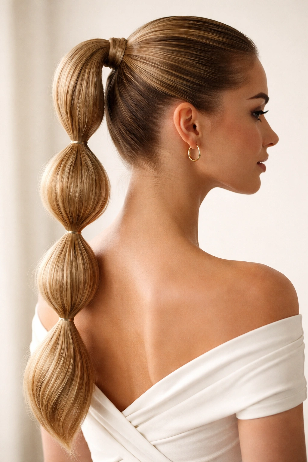 Sleek bubble ponytail showing multiple rounded sections along a smooth base