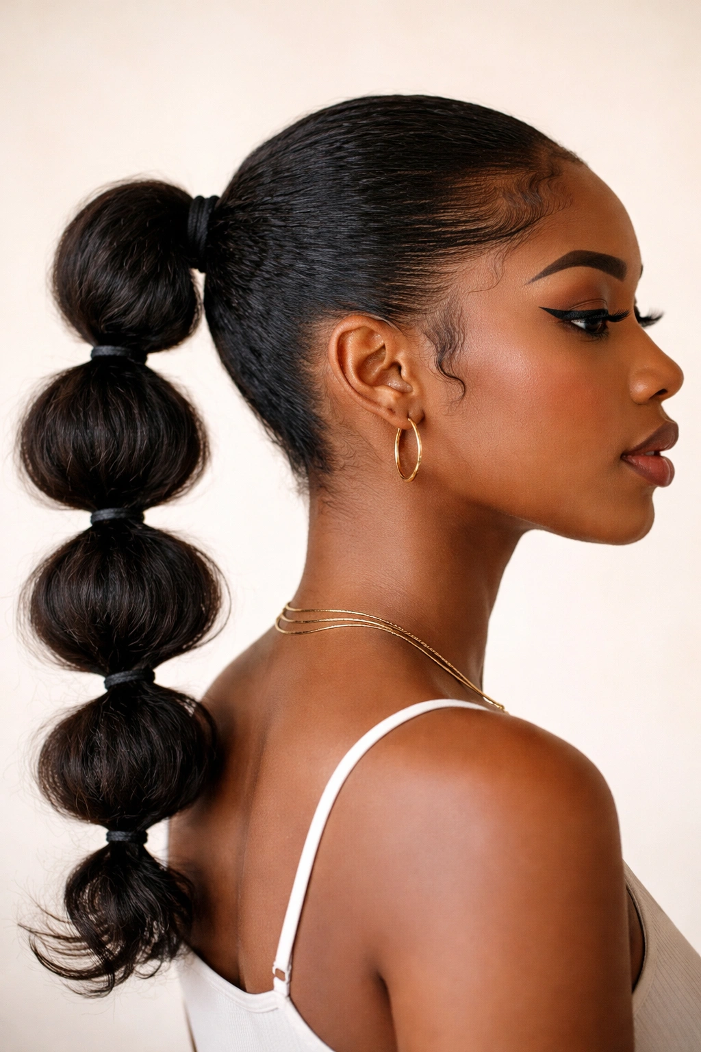 Bubble ponytail with segmented bubbles along the hair