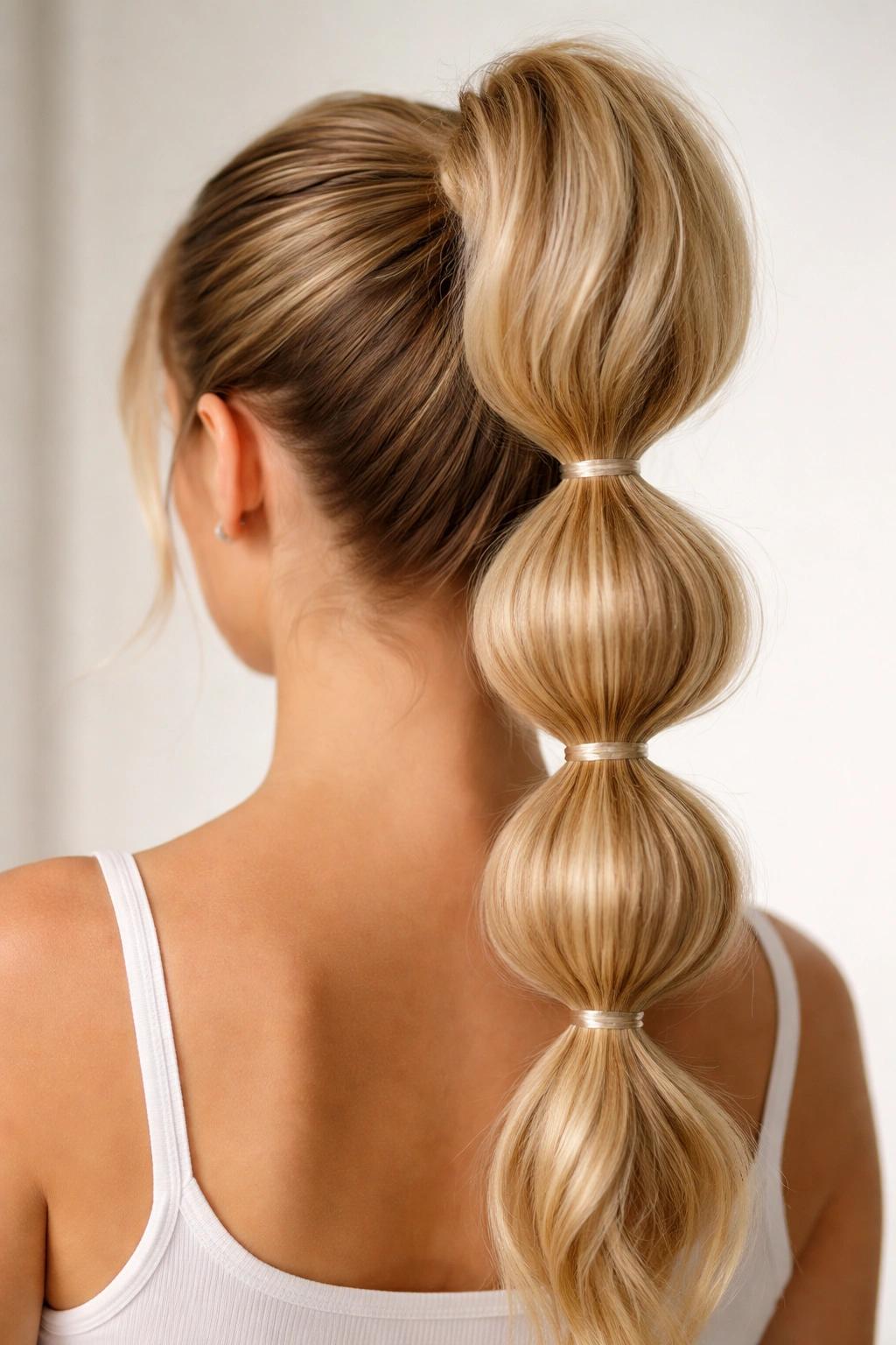 Bubble ponytail showing segmented puffed sections along the length
