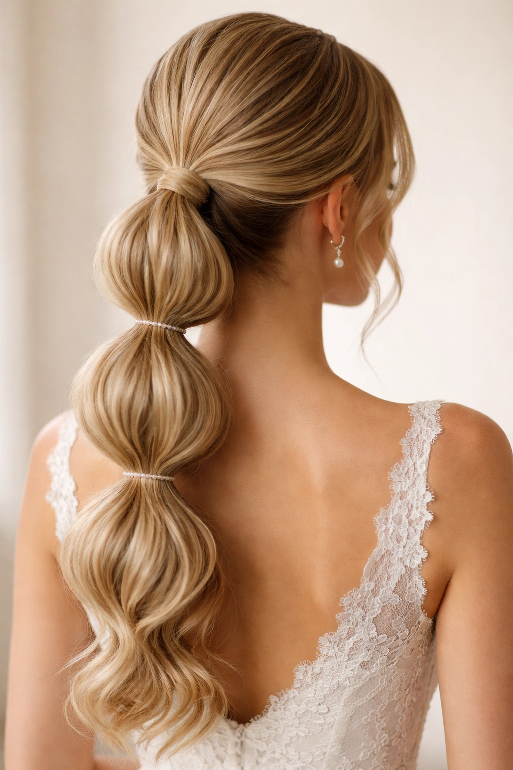 Back view of The Bubble Ponytail with bubble segments along the ponytail