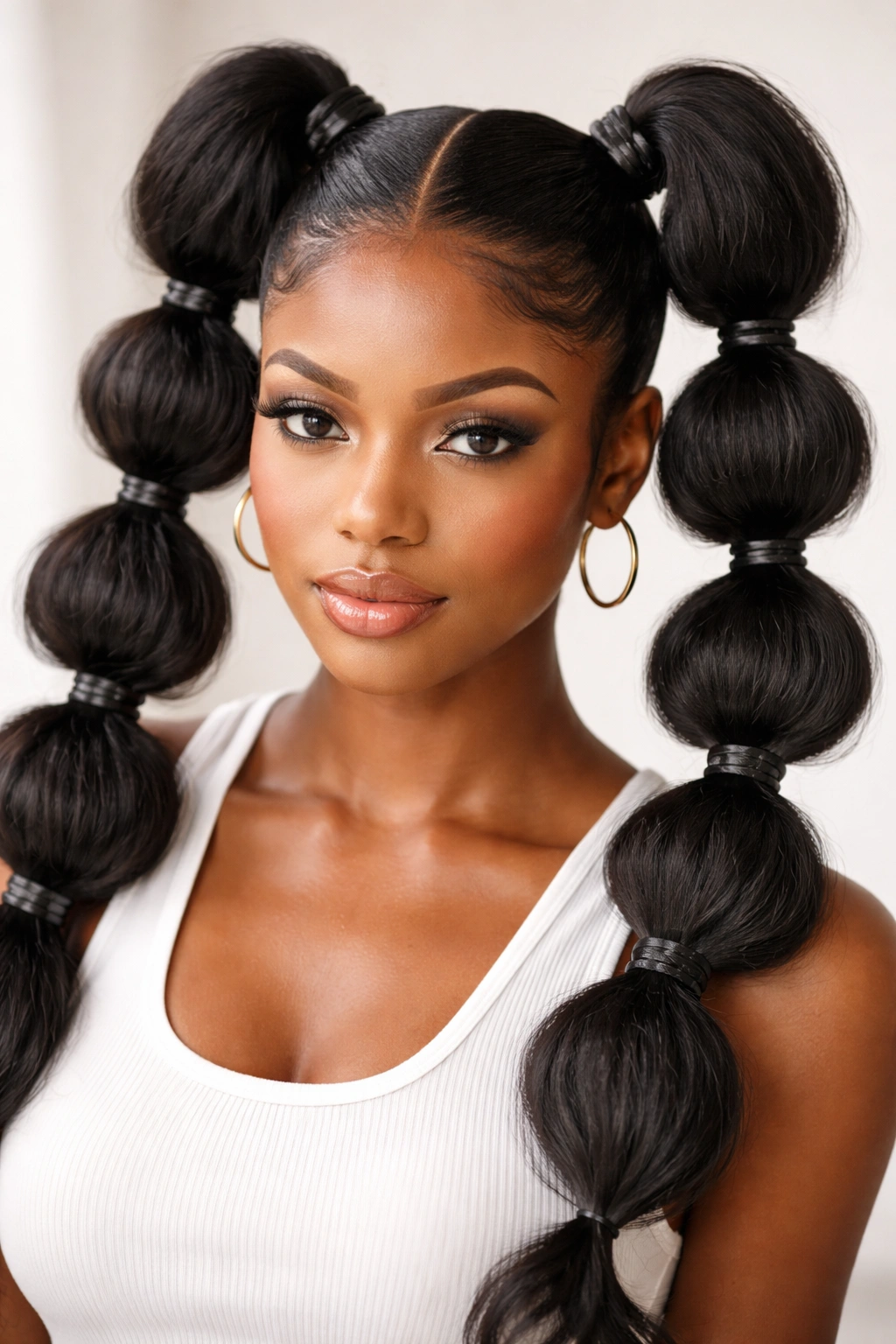 Bubble double ponytails with evenly spaced bubbles