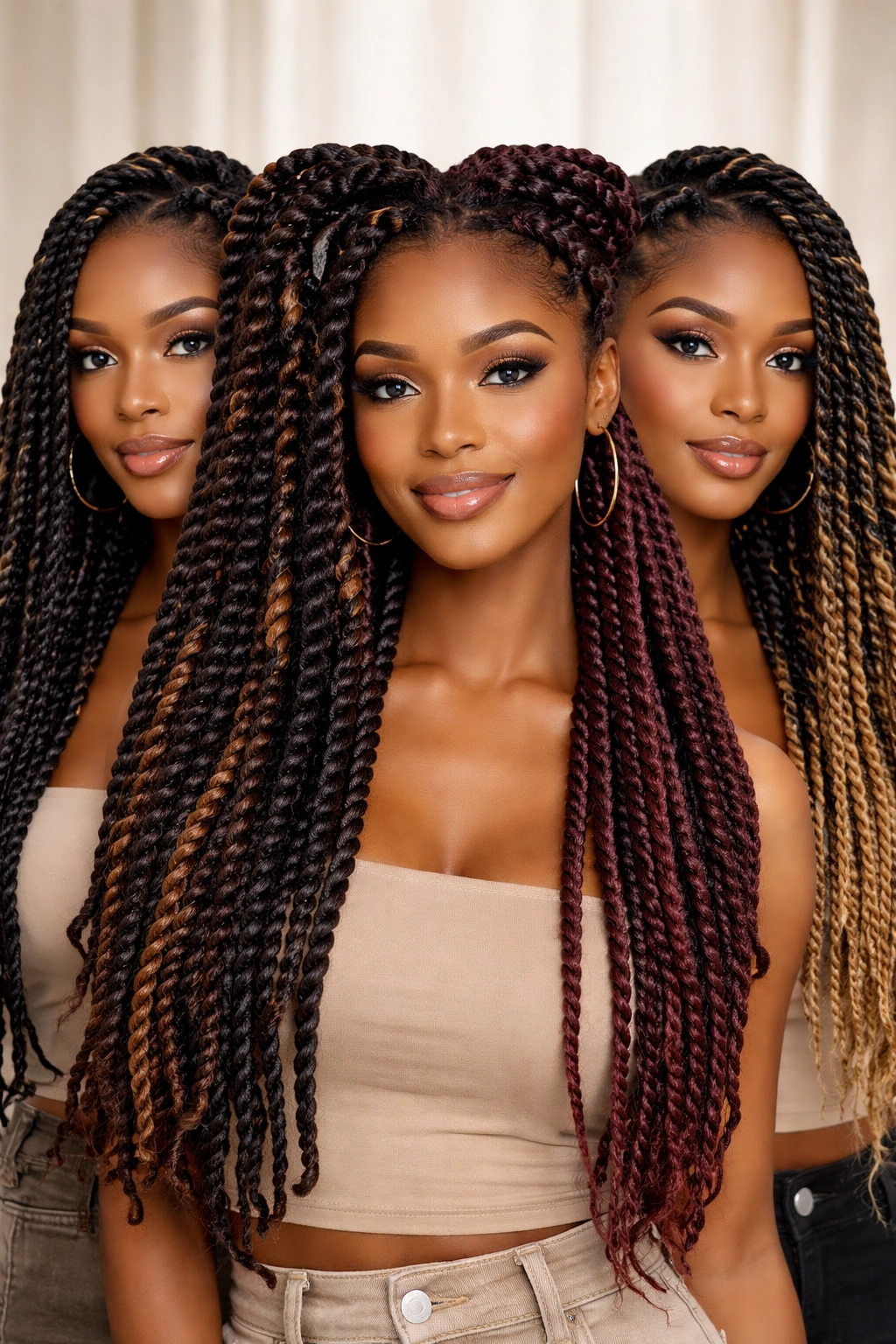 Head with bulk twists showing variety in thickness and texture