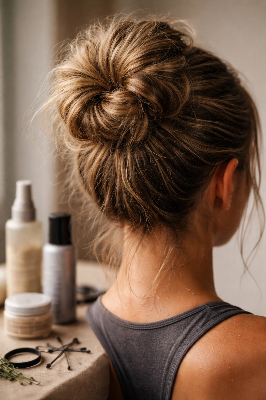 Close-up of a textured bun with enhanced grip suggesting product use for longevity