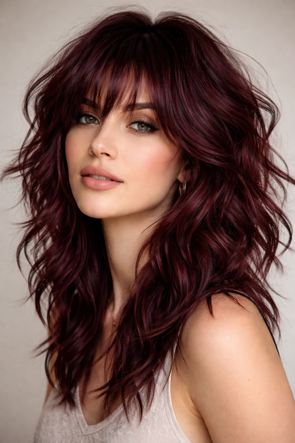 Burgundy wavy shag with disconnected layers
