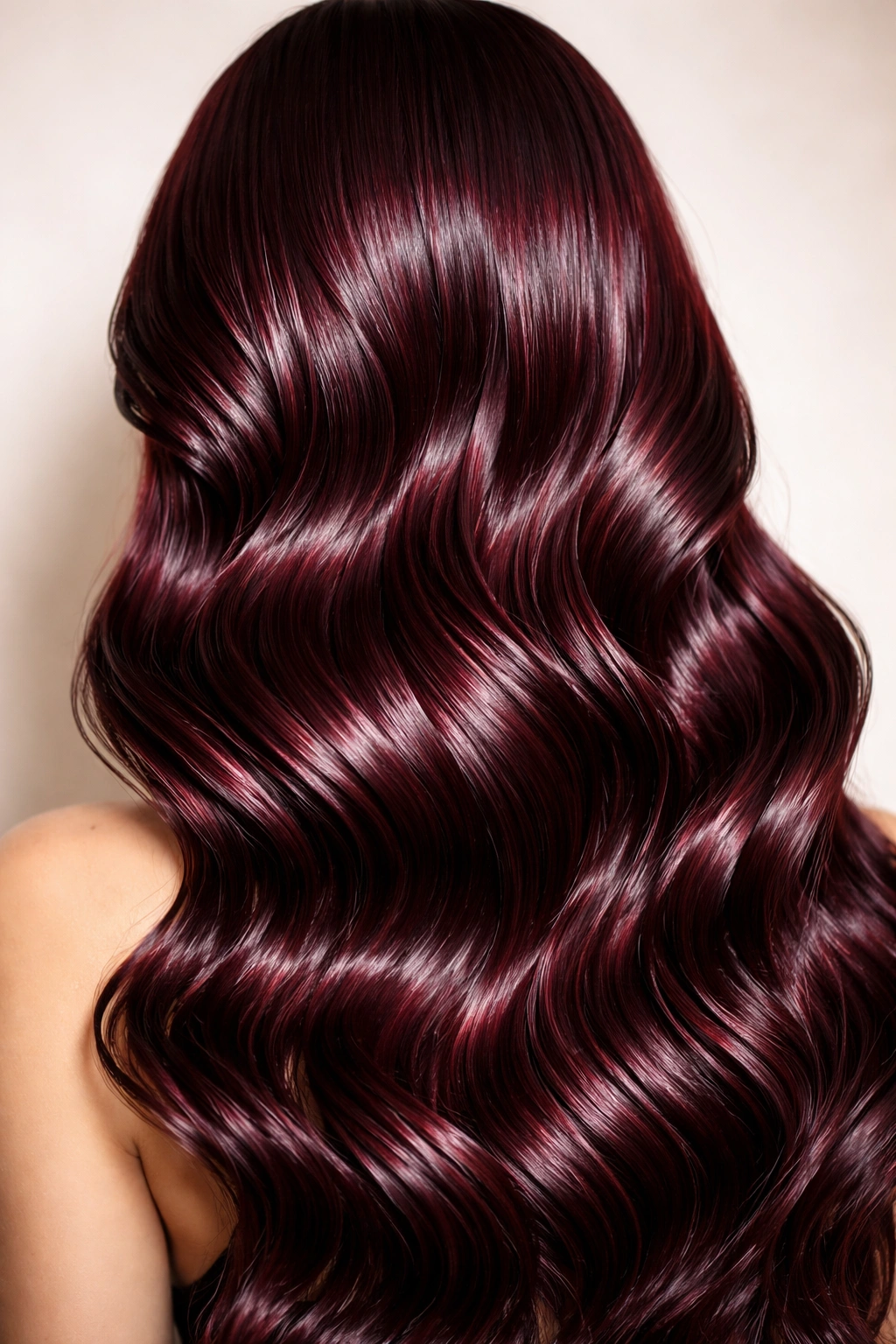 Sleek burgundy waves with wet-look gloss