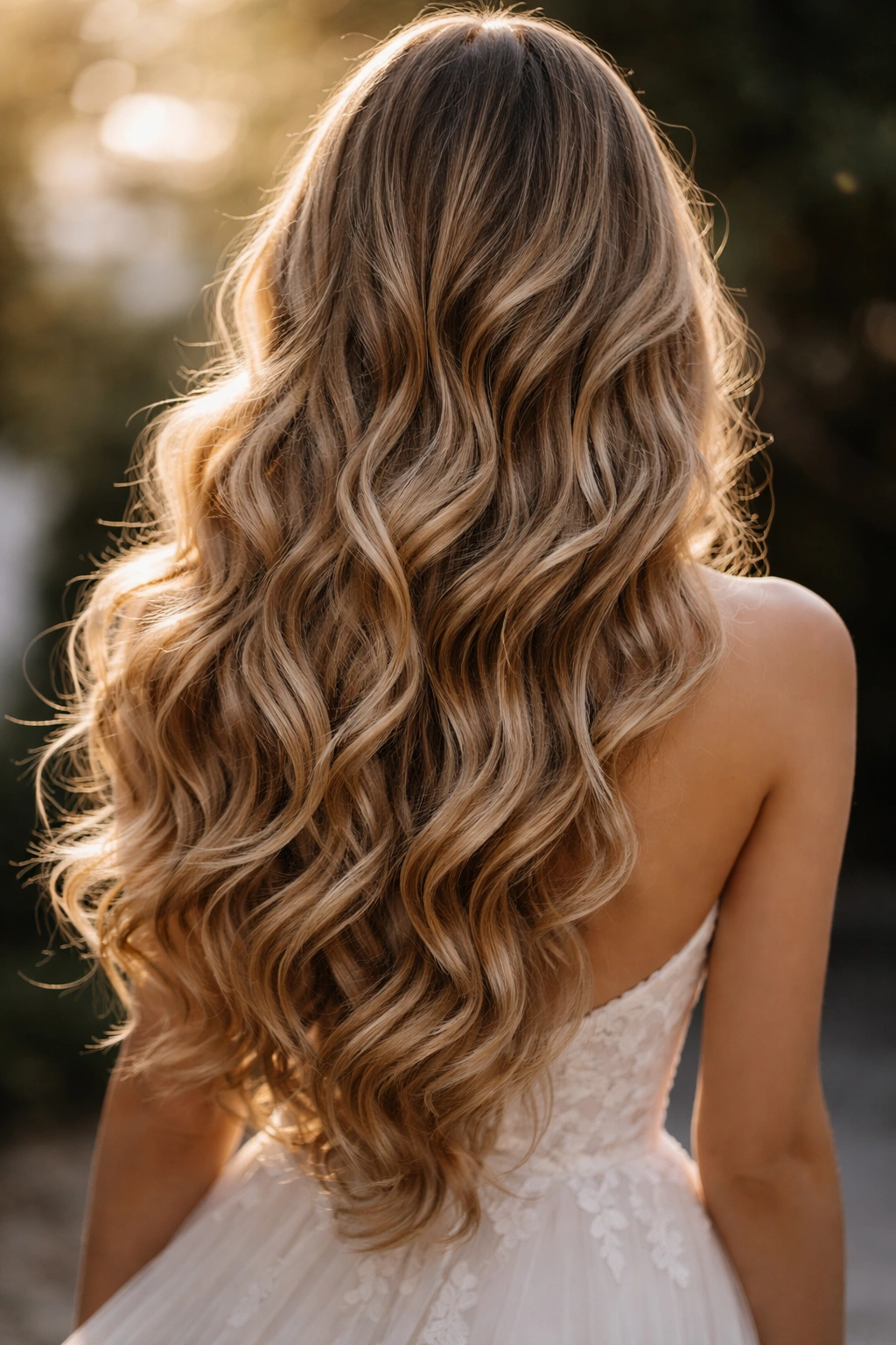 Long cascading waves flowing down the back