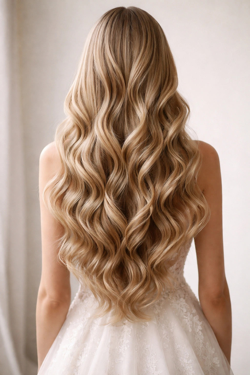 Back view of long cascading waves down the back