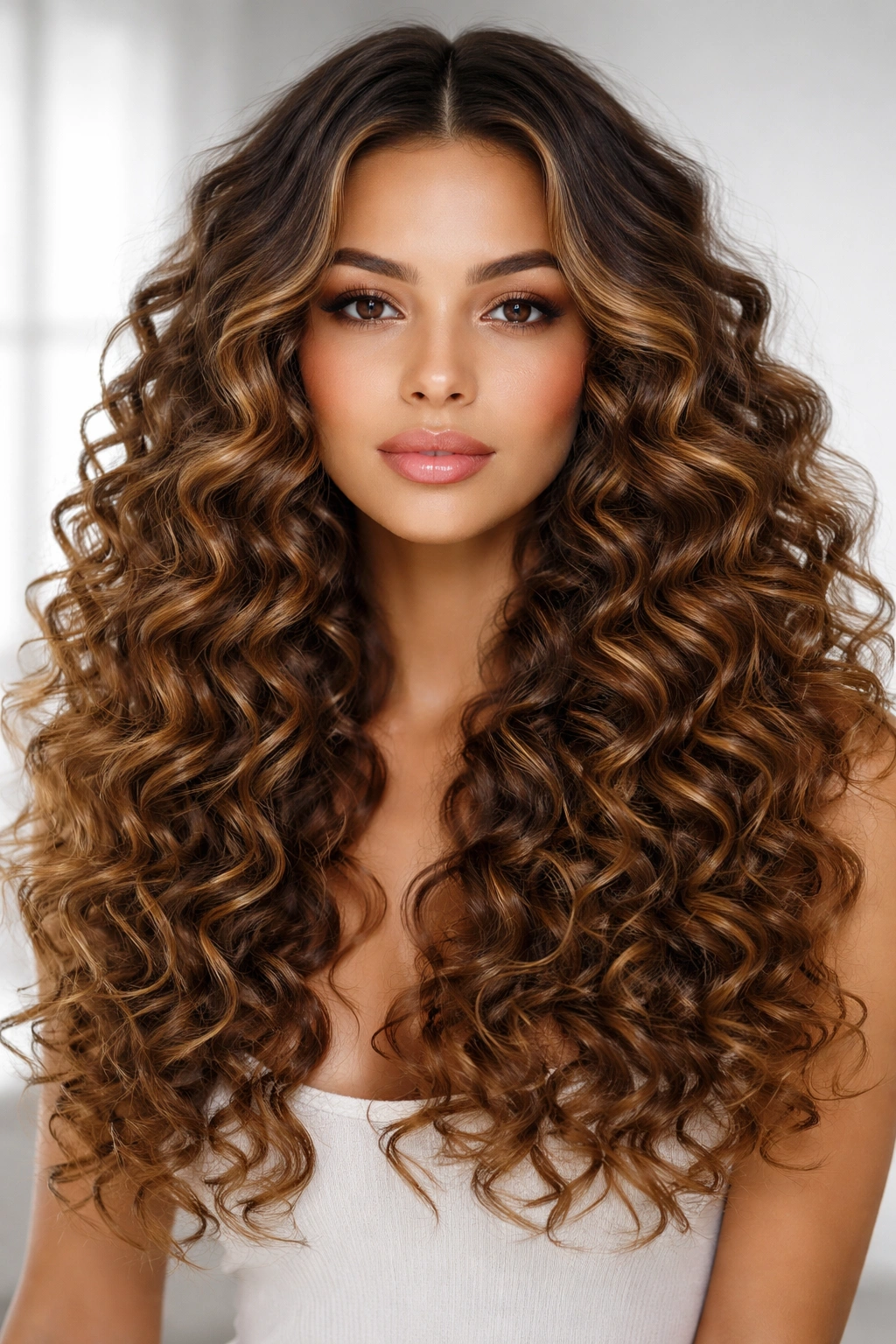 Long curls with center part and voluminous bounce
