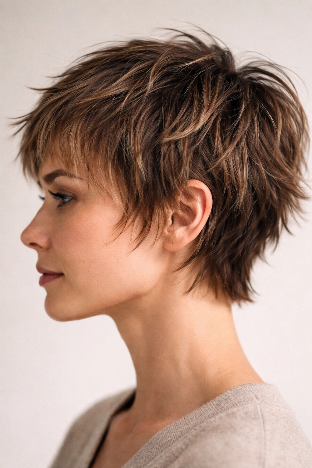 Choppy bob hairstyle with blunt, jagged layers and edgy texture for regrowth