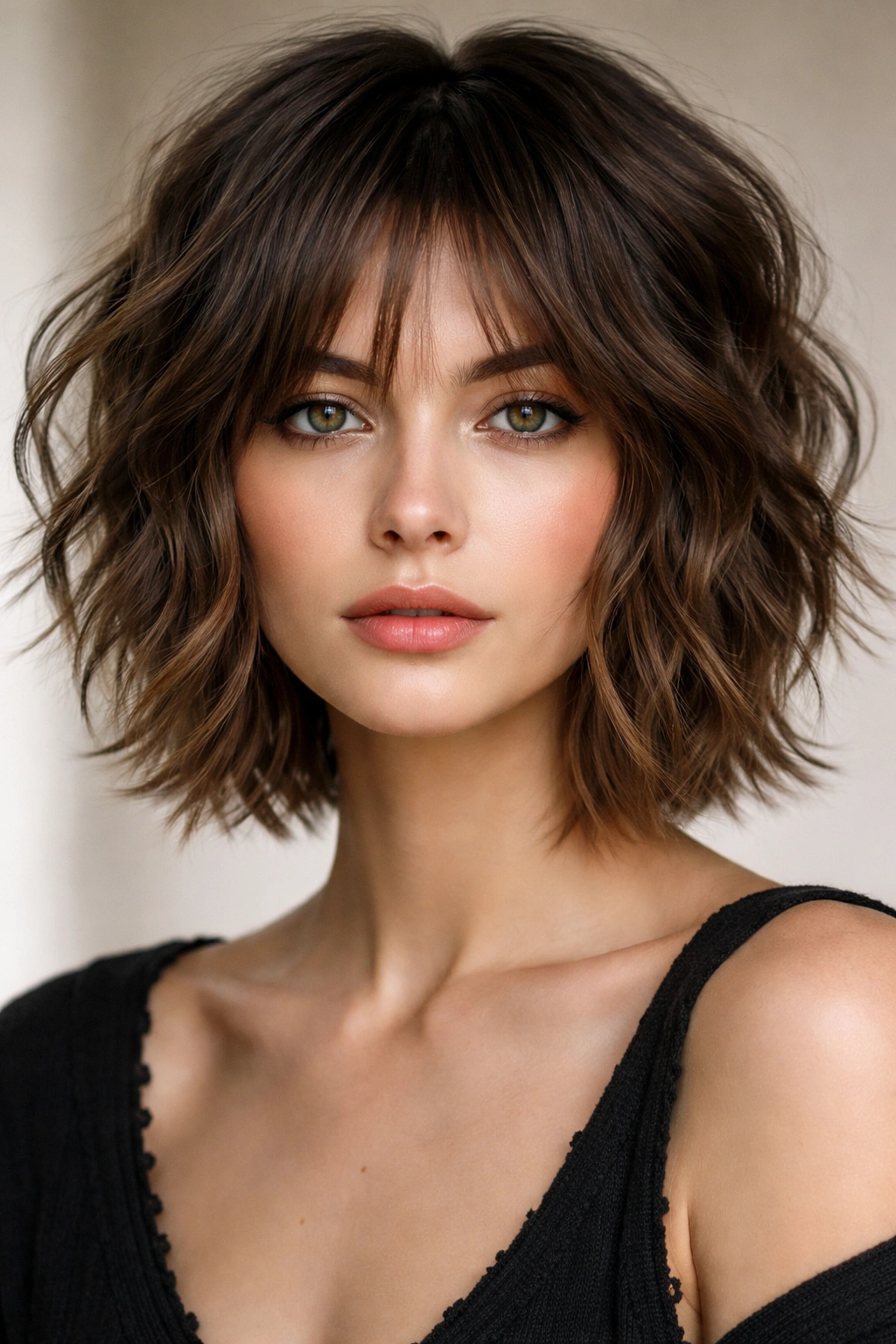 Choppy bob wolf cut with waves and disconnected layers