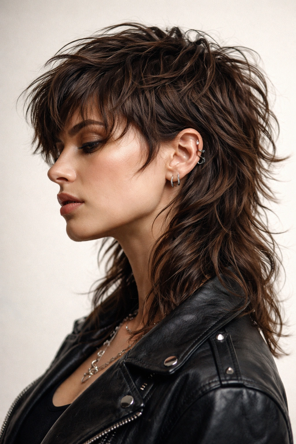 Close-up of a choppy layer mullet showing bold textured layers