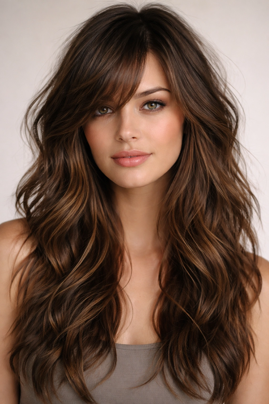 Choppy waves with layered side bangs showing edgy texture.