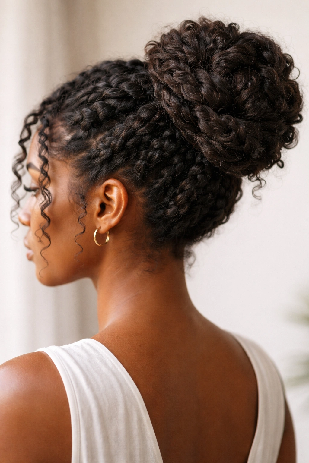 Chunky braided bun with thick braid coils around the base