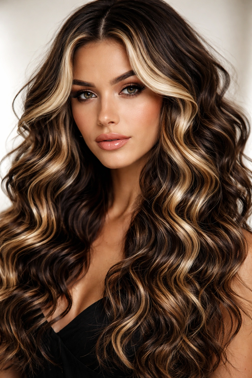 Bold chunky highlights with textured waves in hair