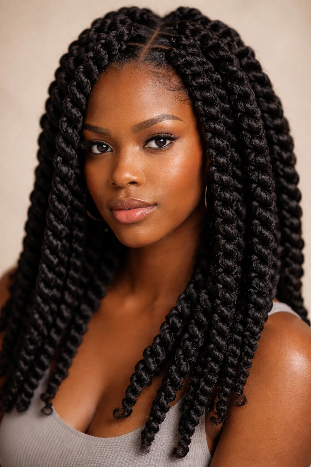 Close-up of chunky twists showing thick, bold coils