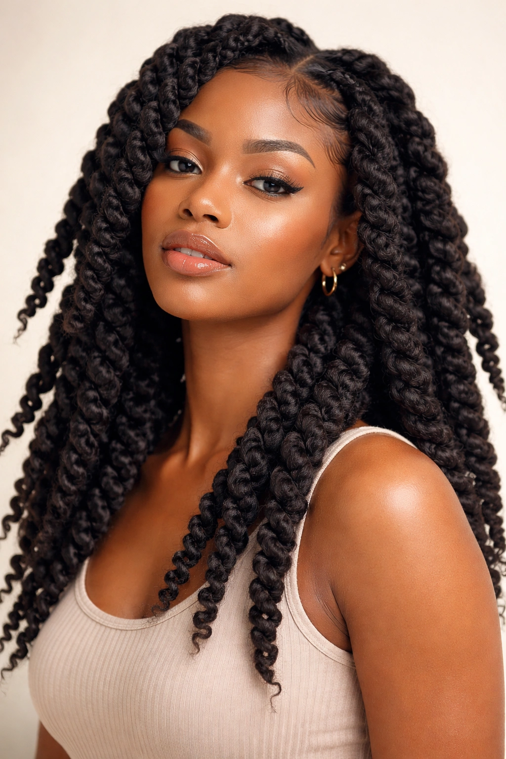 Head with chunky two-strand twists showing thick, bold sections