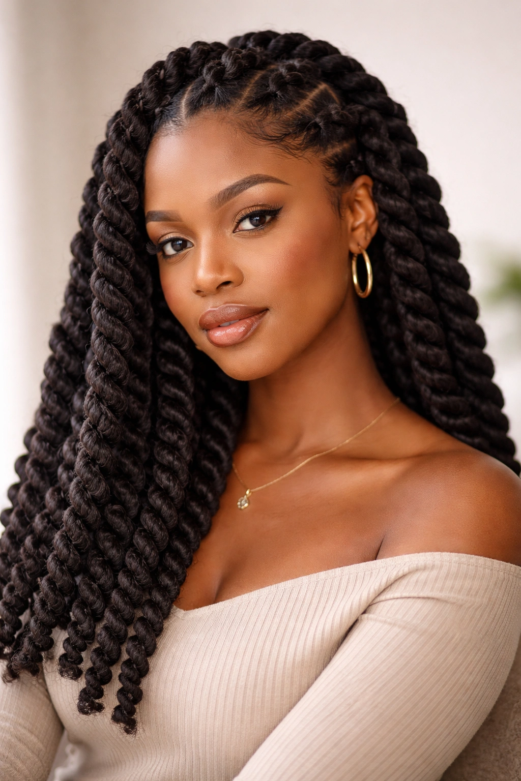 Bold chunky twists with thick rope textures on natural hair