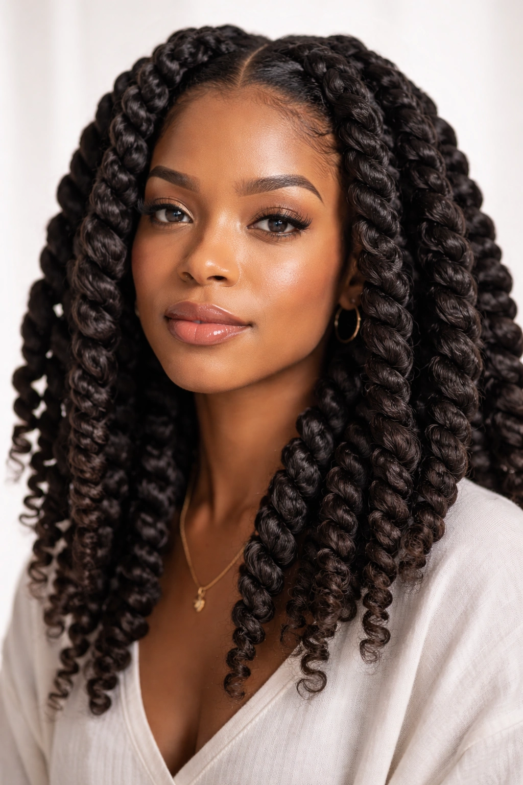 Close-up of large chunky twists on natural hair