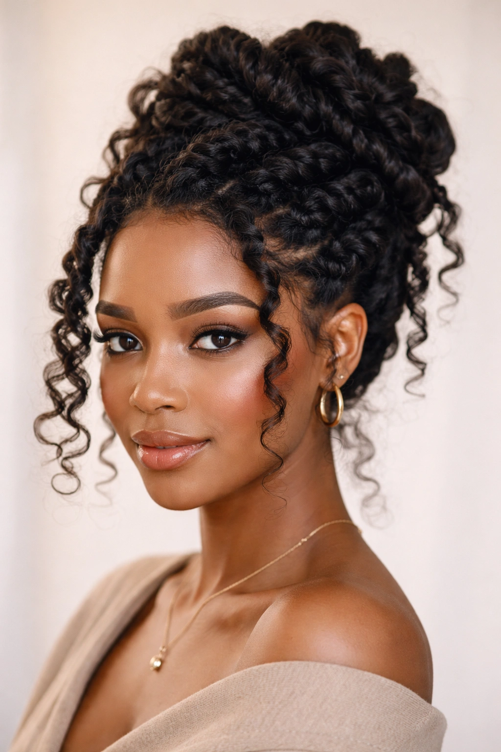 Close-up of thick chunky twists forming a sculptural updo